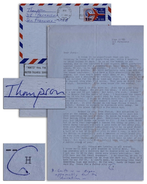 Hunter S. Thompson Letter Signed -- ''...the contract I just signed: $6000 guarantee against royalties for a paperback on Cycle gangs...Things are hopping...''